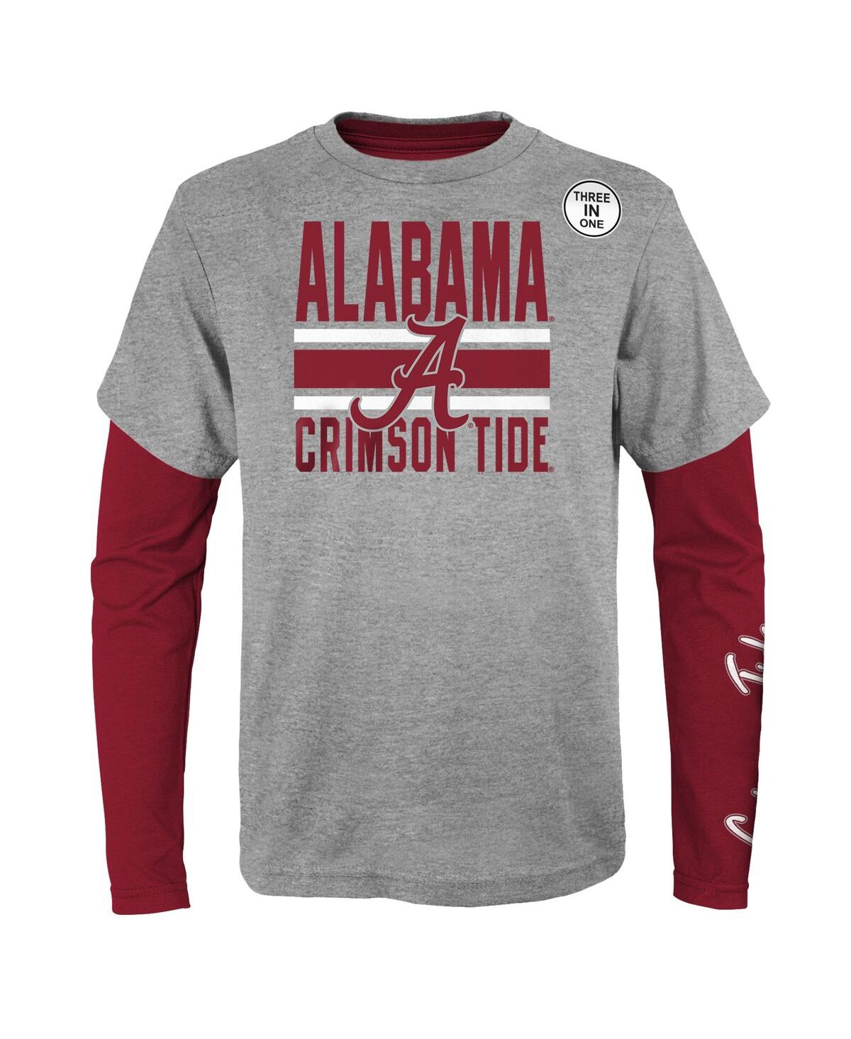 Preschool Boys and Girls Heather Gray Alabama Crimson Tide Fan Wave Short and Long Sleeve T-shirt Combo Pack - Heather Gray