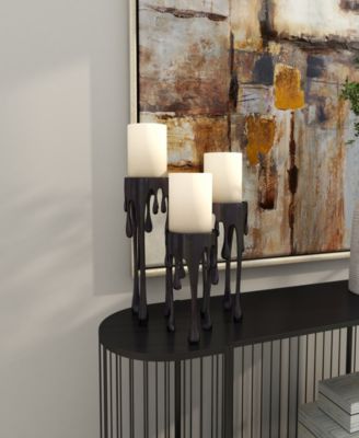 Aluminum Pillar Candle Holder with Dripping Melting Designed Legs Set of 3 - 12", 10", 8" H