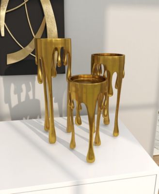Aluminum Abstract Pillar Drip Candle Holder Set of 3 - 12", 10", 8" H