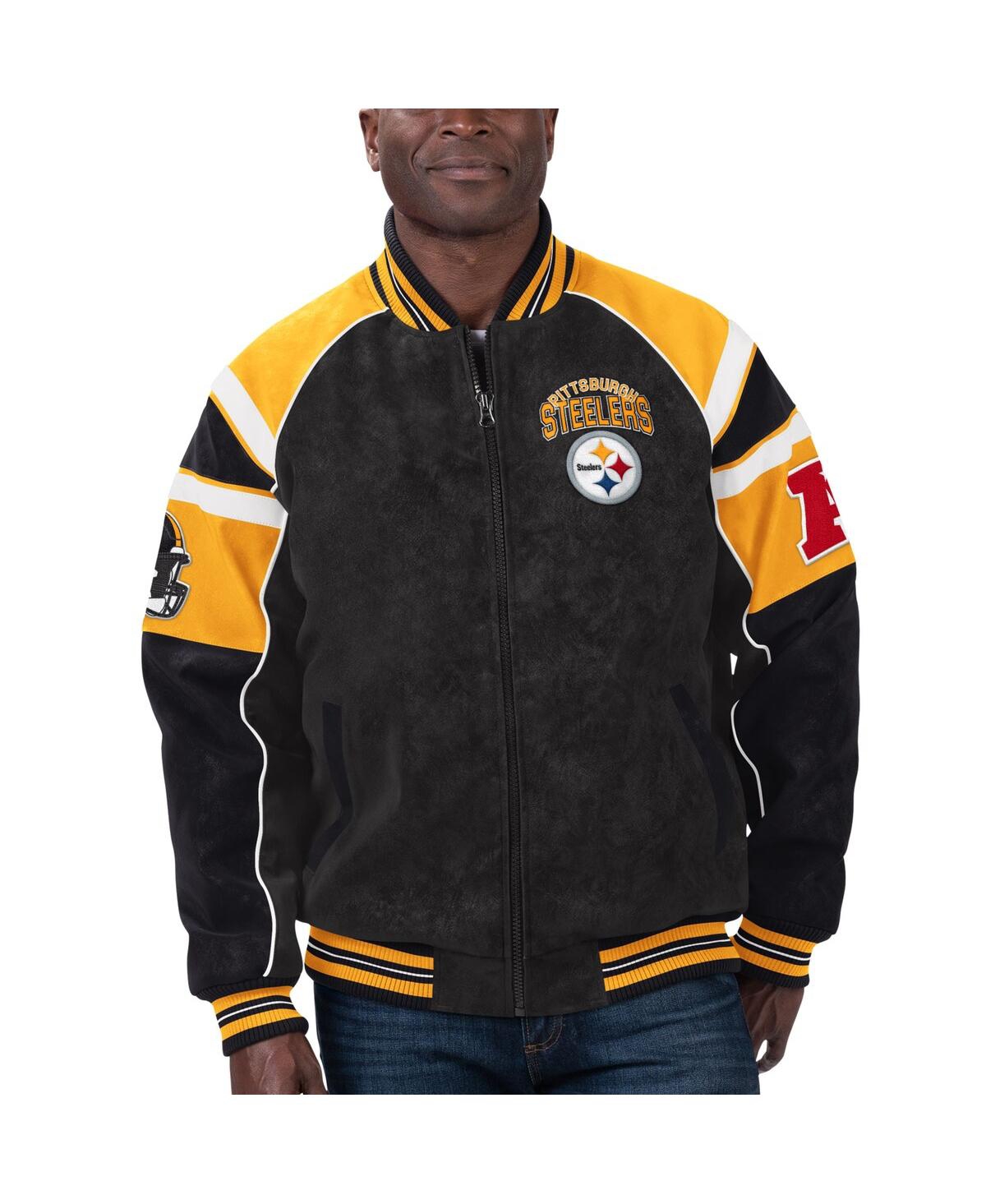 Men's G-iii Sports by Carl Banks Black Pittsburgh Steelers Faux Suede Raglan Full-Zip Varsity Jacket - Black