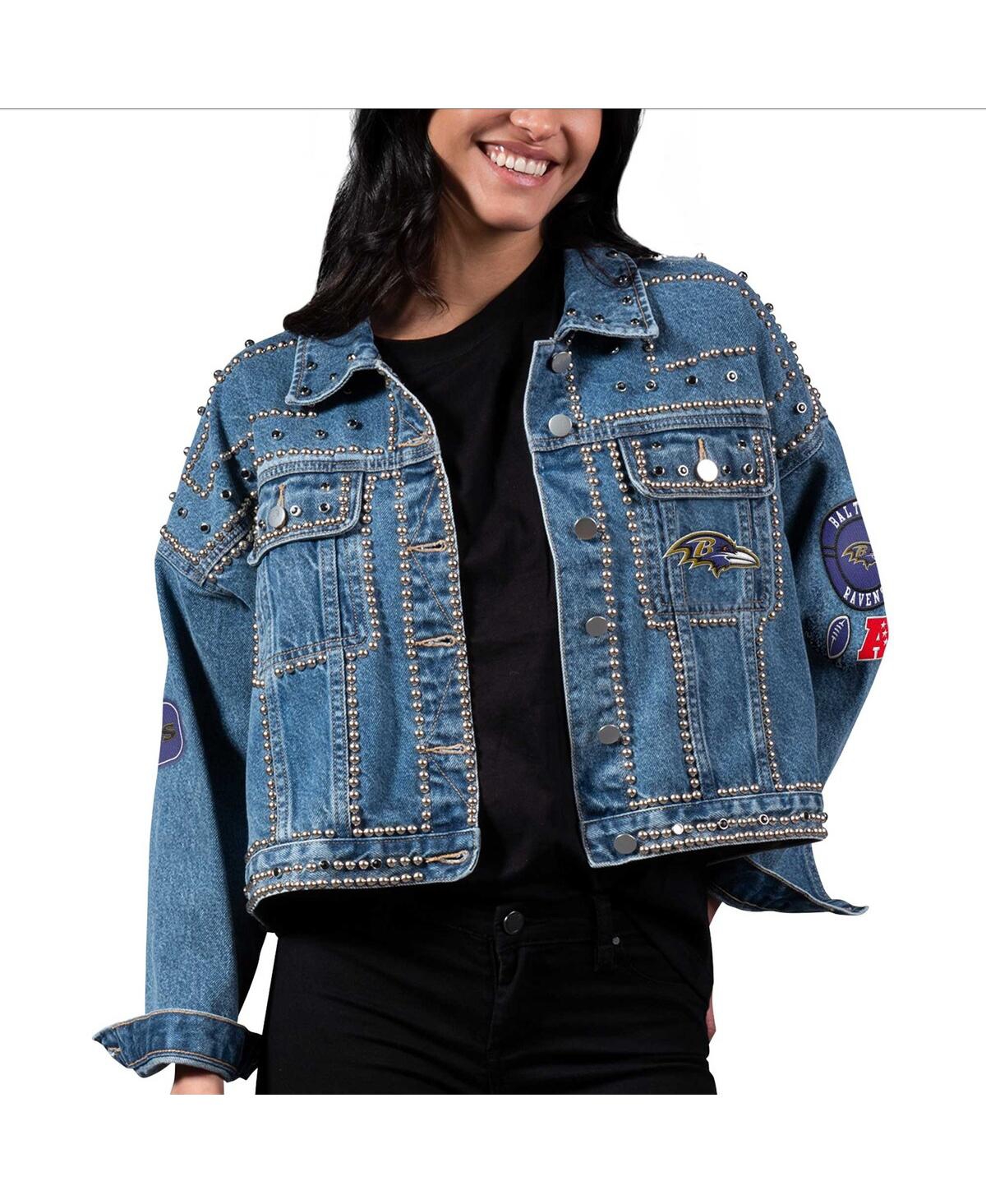 Shop G-iii 4her By Carl Banks Women's  Baltimore Ravens First Finish Medium Denim Full-button Jacket In Blue