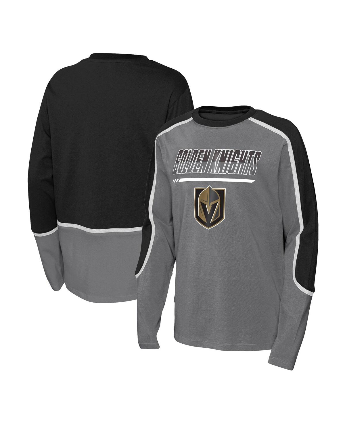 Shop Outerstuff Big Boys Gray, Black Vegas Golden Knights Pro Assist Long Sleeve T-shirt In Gray,black