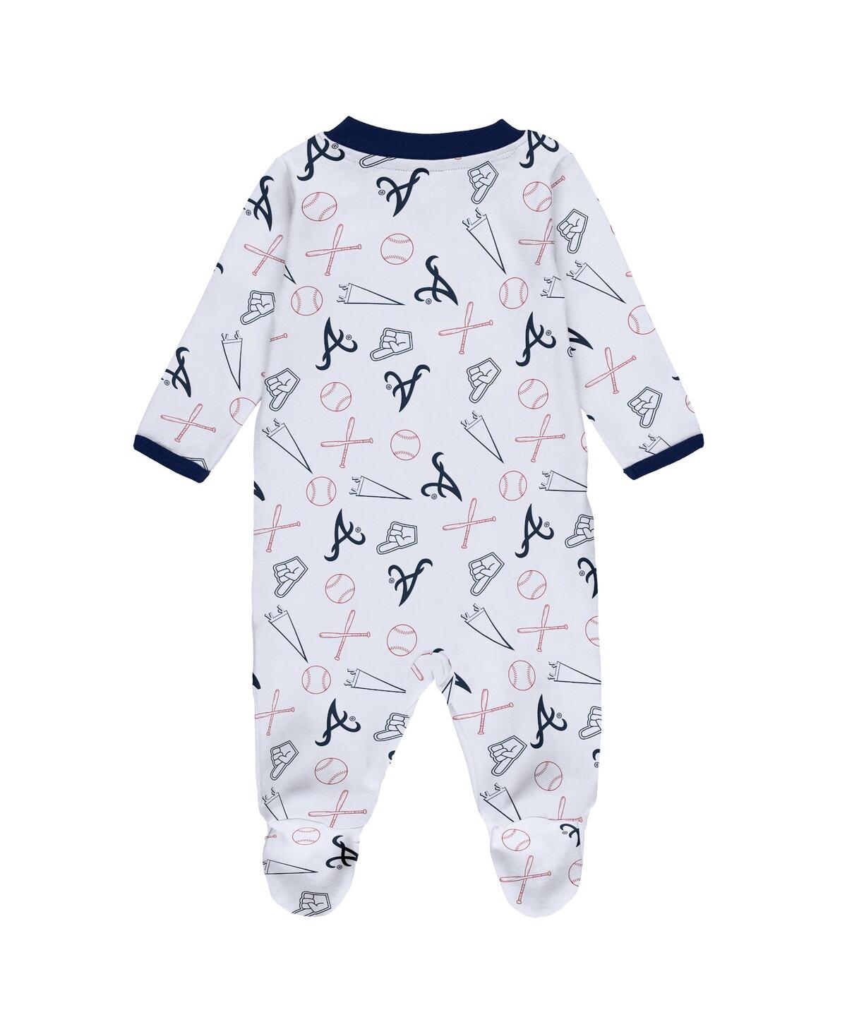 Newborn and Infant Boys and Girls Wear by Erin AndrewsAtlanta Braves Sleep and Play Full-Zip Footed Jumper with Bib - White