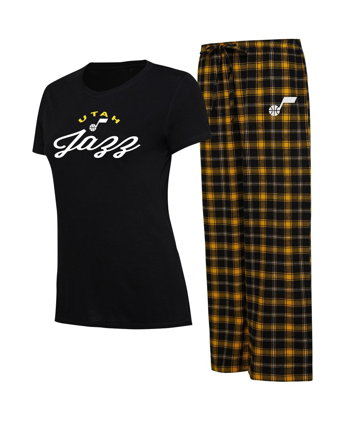 Shop College Concepts Women's  Black, Gold Utah Jazz Arctic T-shirt And Flannel Pants Sleep Set In Black,gold