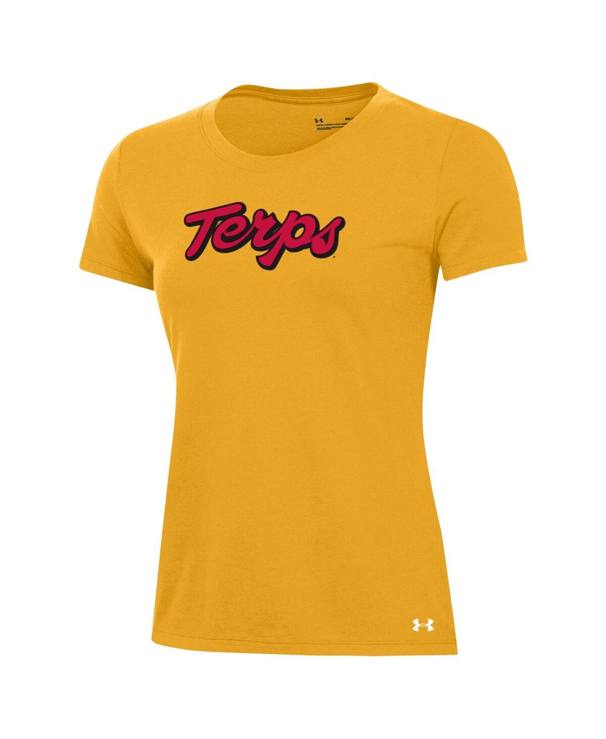 Shop Under Armour Women's  Gold Maryland Terrapins Script Gold Out T-shirt