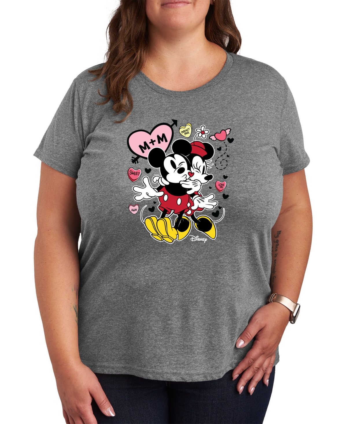Air Waves Trendy Plus Size Disney Valentine's Day Graphic T-shirt - Gray