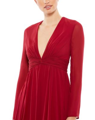 Mac Duggal Women's Ieena V-Neck Front Twist Long Sleeve Gown