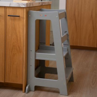 Montessori Toddler Tower Kitchen Wooden Helper Step Stool, Adjustable Toddler Steps with Safety Rail
