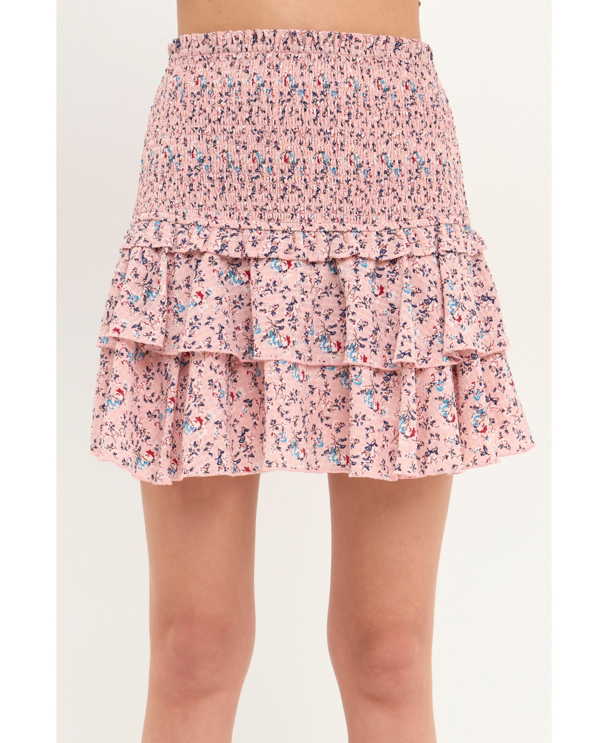 Women's Smocked Textured Floral Tiered Mini Skirt - Pink