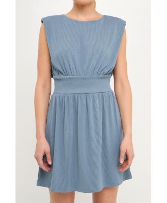 Women's Shoulder Pad Mini with Smocked Waist Dress