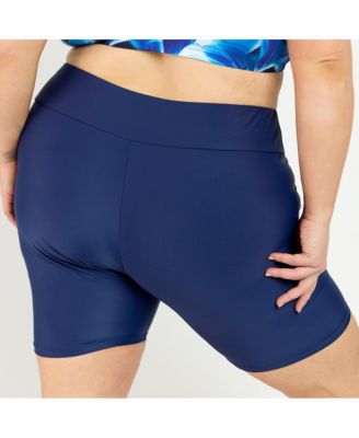 Plus Size Chlorine Resistant High Waisted Mid-Thigh Swim Shorts