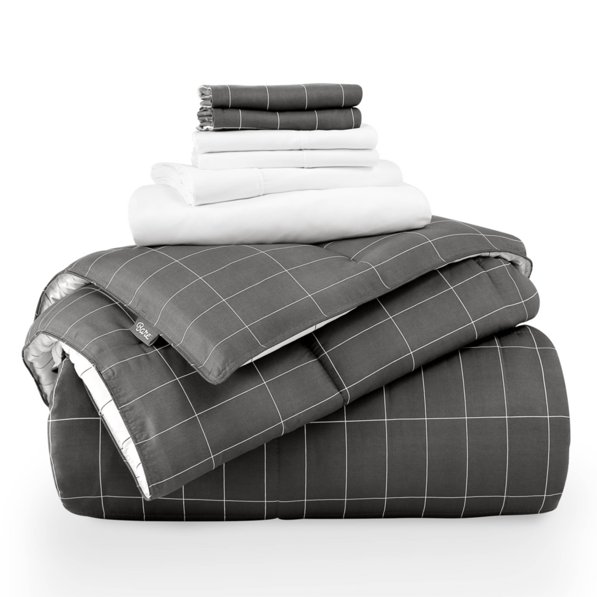 Bare Home Ultra-Soft Bed-in-a-Bag Comforter Set - Grid - grey/white - white