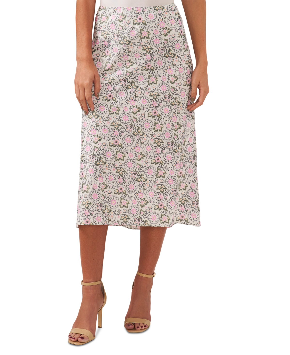 Cece Women's Floral Midi Slip Skirt In New Ivory