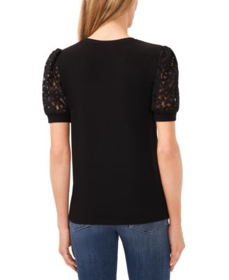 売れ筋商品|||セセ カットソー トップス レディース Women's Crochet Puff-Sleeve Mixed-Media Knit Top Rich Black CeCe Women's Crochet Puff-Sleeve Mixed-Media Knit Top - Macy's