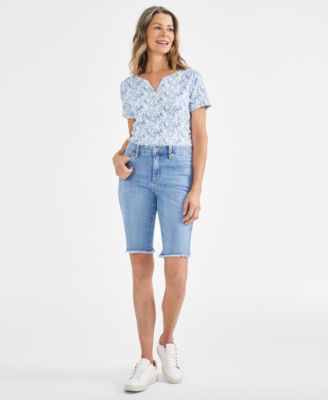 Style & Co - Women's Mid-Rise Raw-Edge Bermuda Jean Shorts
