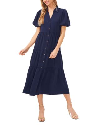 Women's Collared Short-Sleeve Tiered Shirtdress