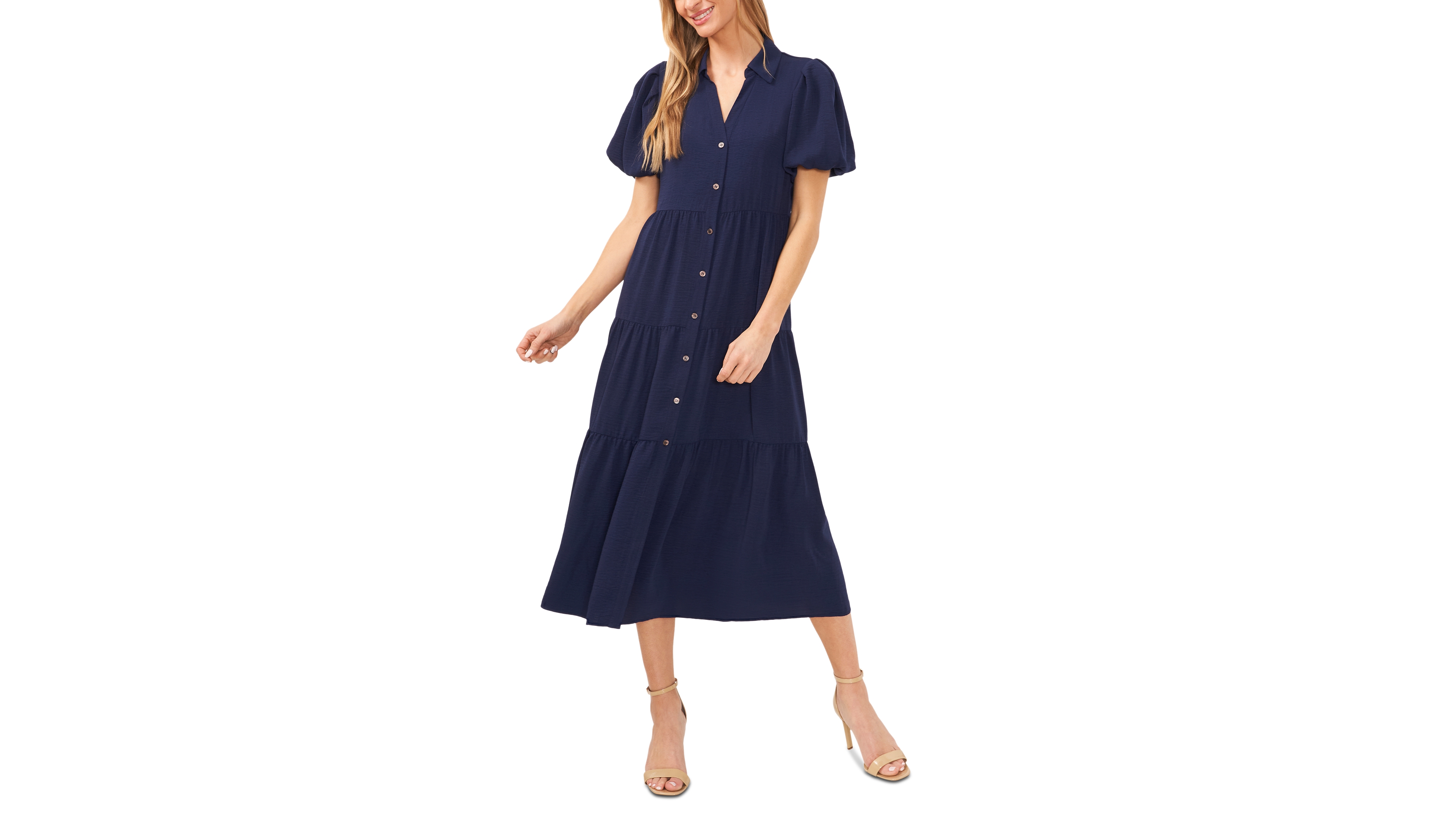 CeCe Women's Collared Short-Sleeve Tiered Shirtdress