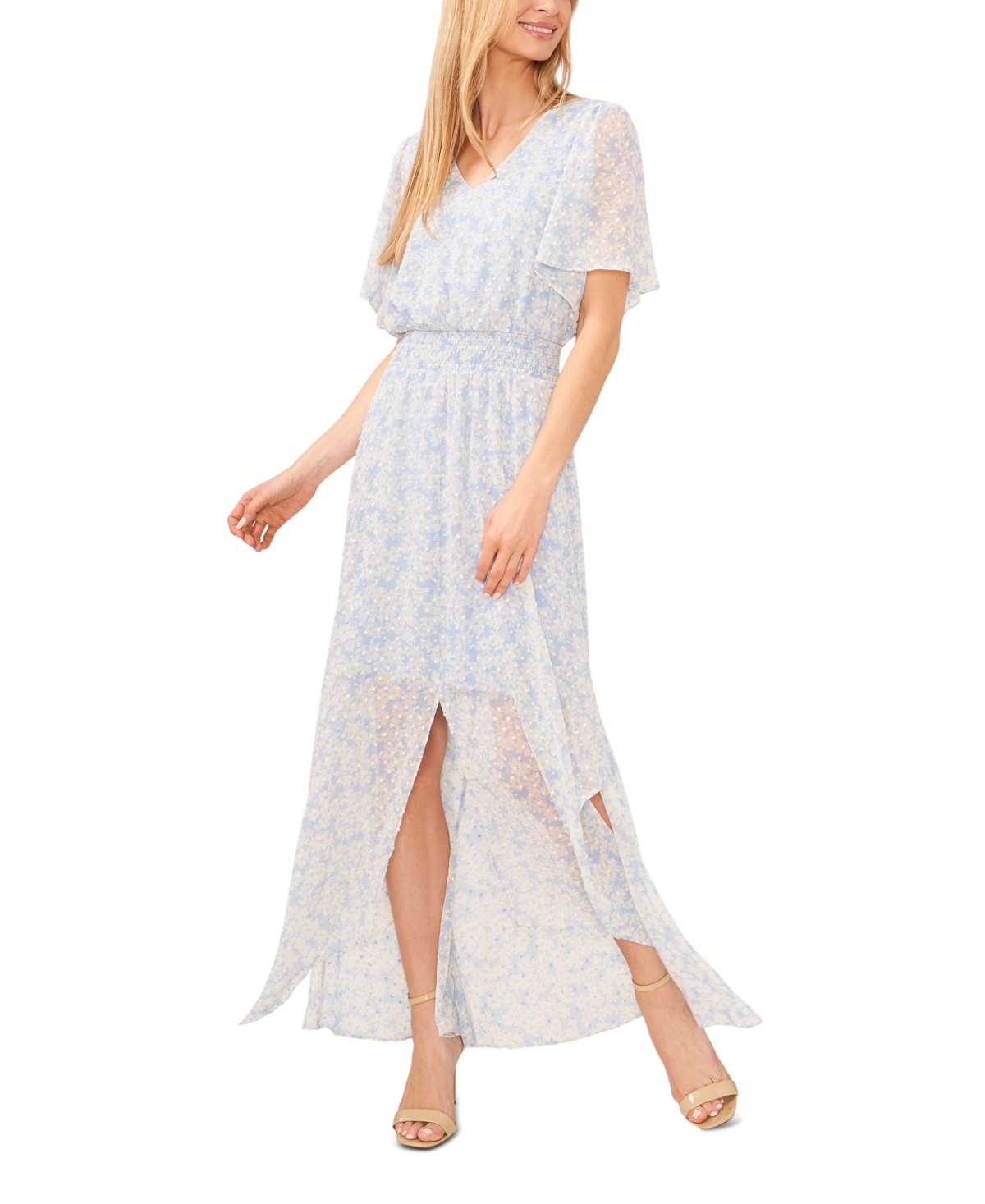 Shop Cece Women's Clip Dot Floral Batwing Sleeve Maxi Dress In Blue Air