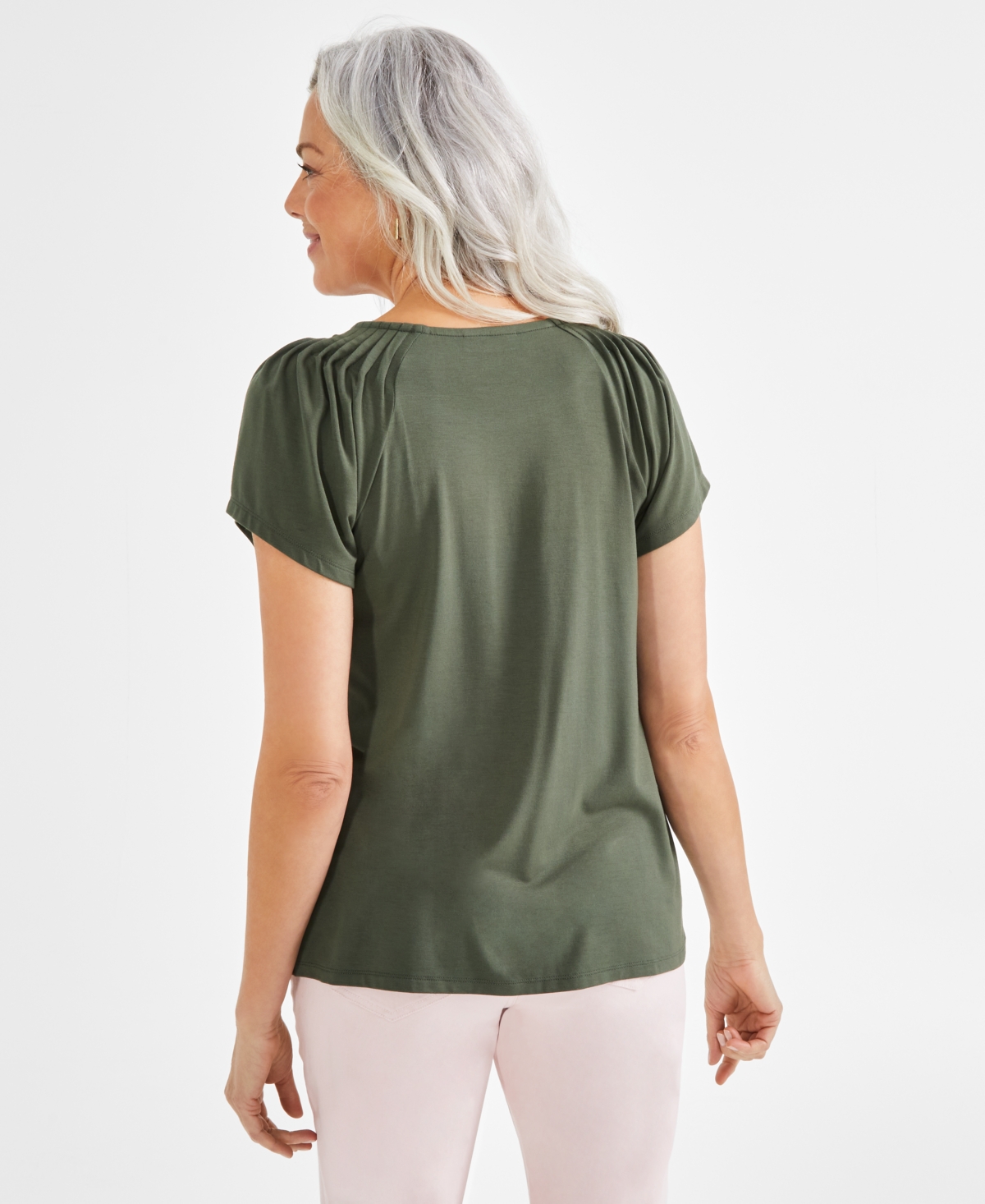 Style & Co Women's Pleated-Neck Short-Sleeve Top, Regular & Petite, Created for Macy's