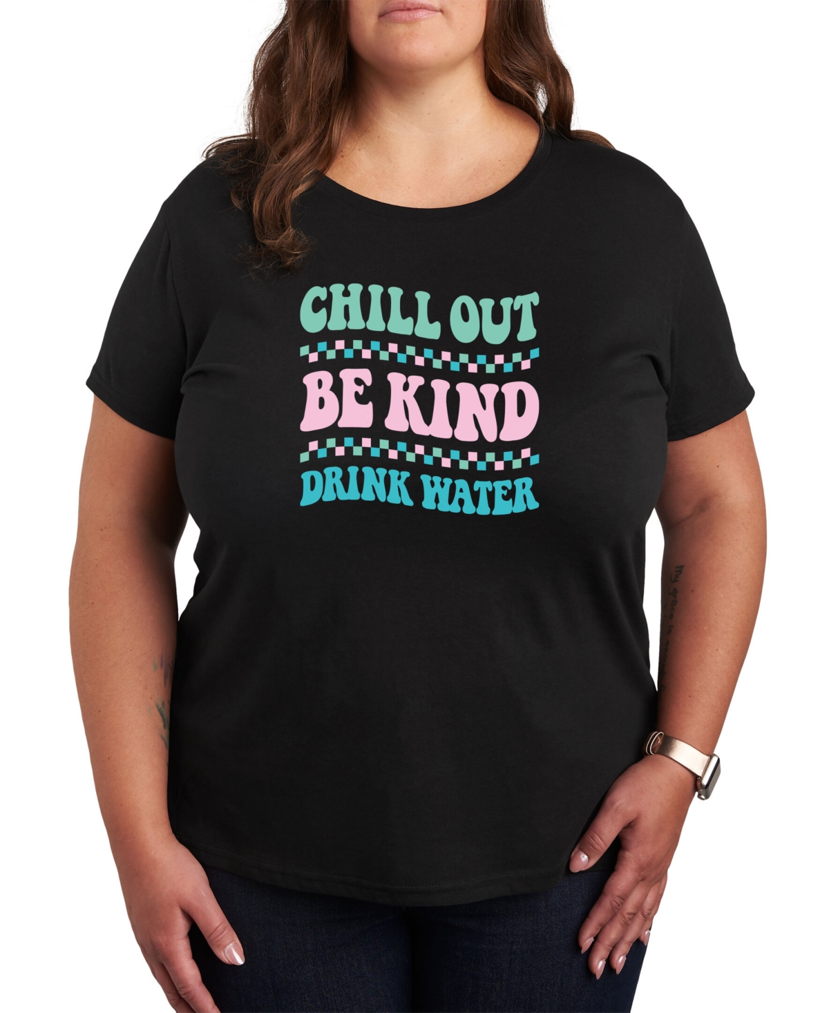 Air Waves Trendy Plus Size Self Care, Be Kind Graphic T-shirt - Black