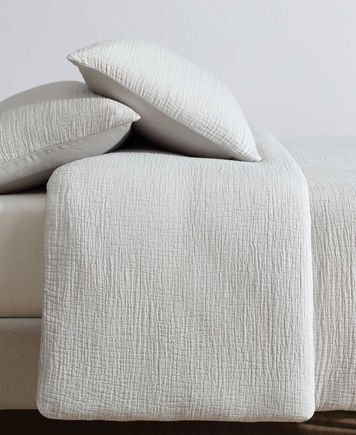Calvin Klein Washed Texture Solid Cotton Jacquard 3 Piece Duvet Cover Set