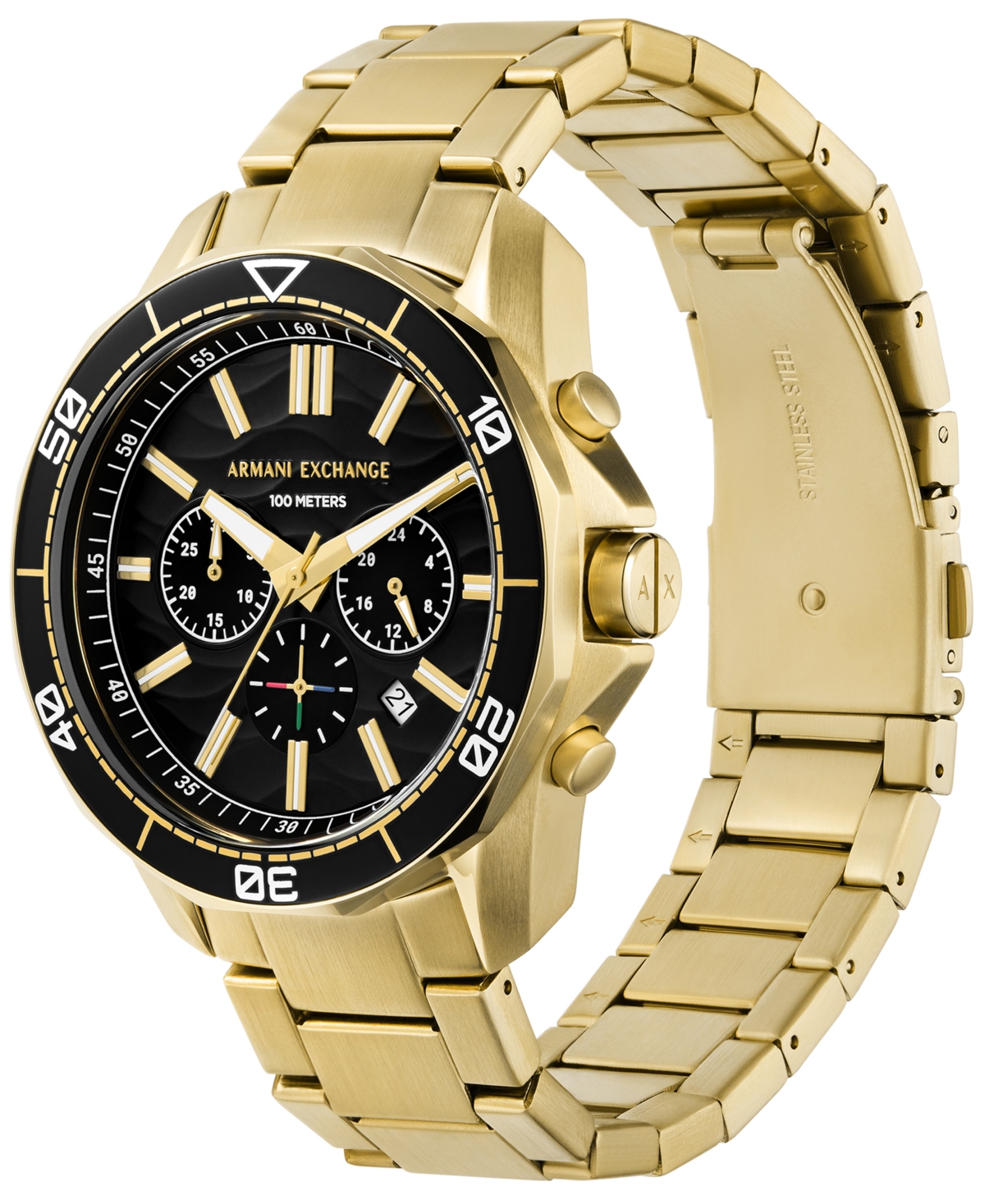 A|X Armani Exchange Men's Chronograph Gold-Tone Stainless Steel Watch 44mm