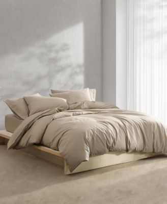 Washed Percale Cotton Solid 3 Piece Duvet Cover Set, Queen