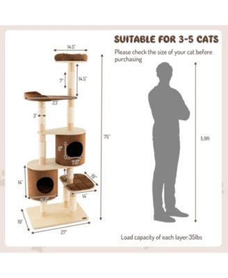 SUGIFT 6-Tier Wooden Cat Tree with 2 Removable Condos Platforms and Perch
