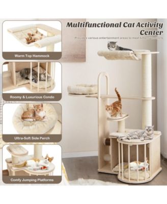 55 Inch Tall Multi-Level Cat Tree with Washable Removable Cushions