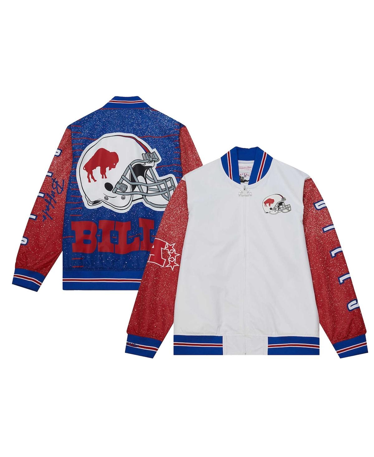 Shop Mitchell & Ness Men's  White Distressed Buffalo Bills Team Burst Warm-up Full-zip Jacket