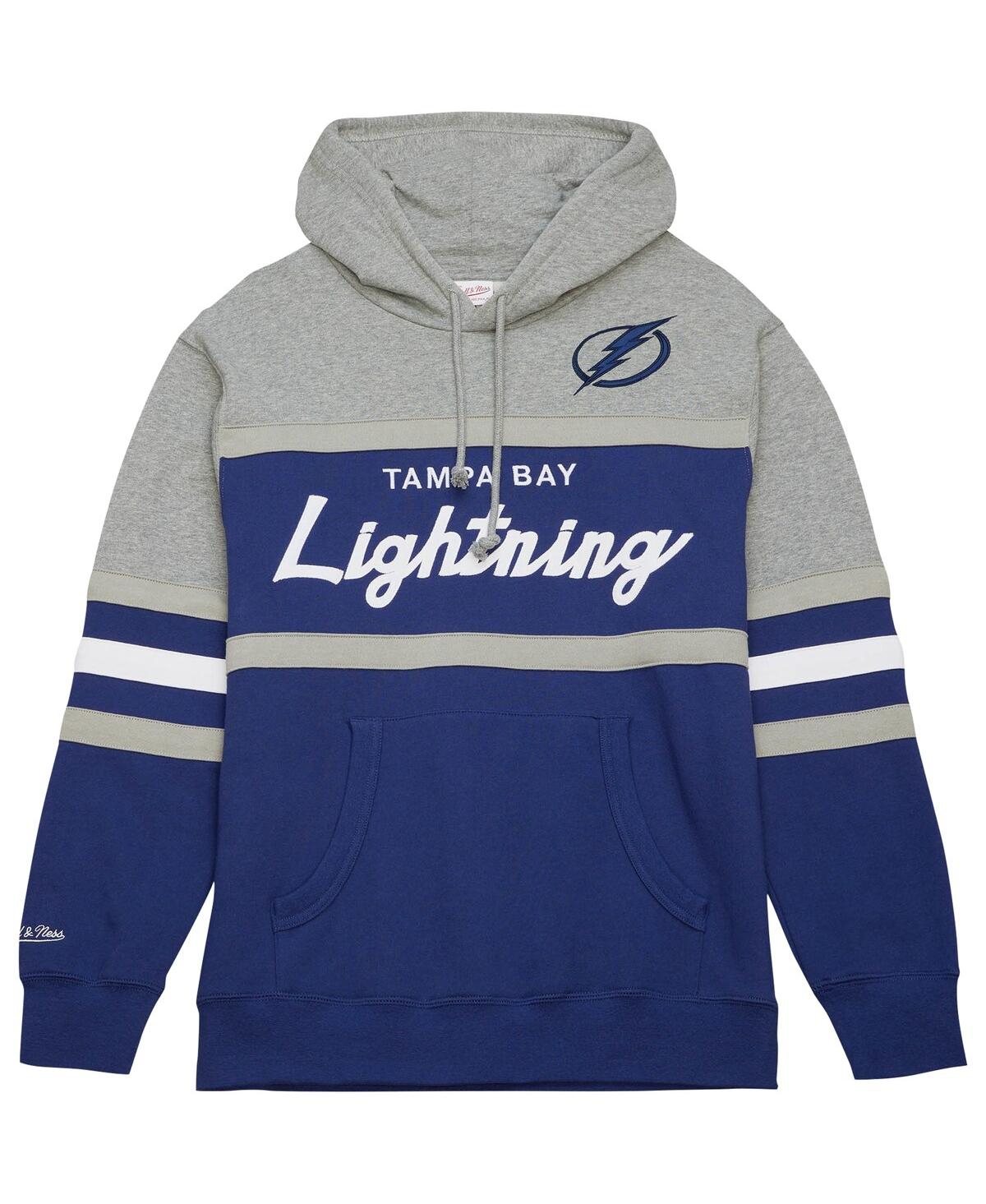 Shop Mitchell & Ness Men's  Blue, Gray Tampa Bay Lightning Head Coach Pullover Hoodie In Blue,gray