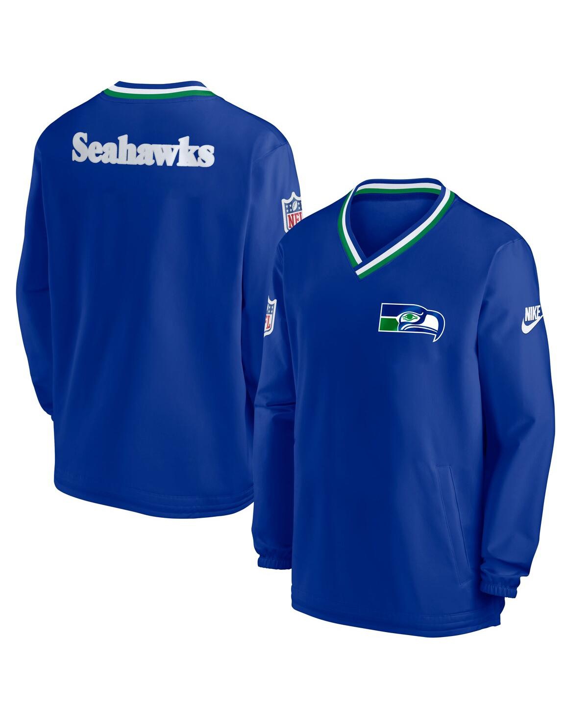 Shop Nike Men's  Royal Seattle Seahawks Throwback V-neck Pullover Windbreaker