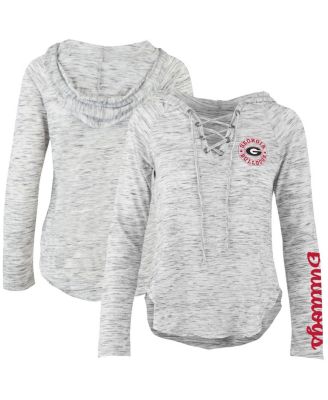 Women s Pressbox Gray Georgia Bulldogs Space Dye Lace Up V Neck Long Sleeve T shirt Macy s