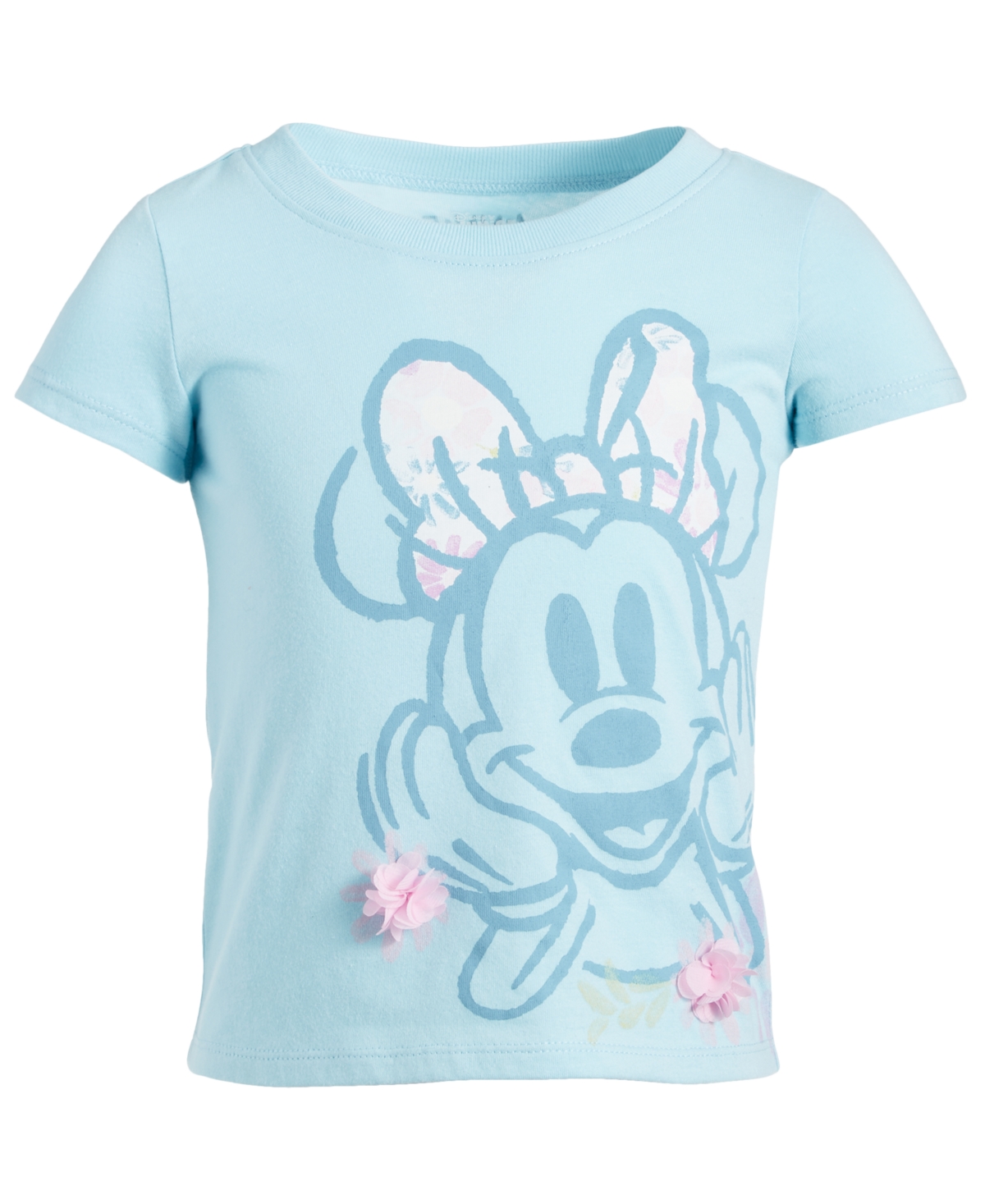 Disney Kids' Toddler & Little Girls Minnie Mouse Flower Applique Printed T-shirt In Blue