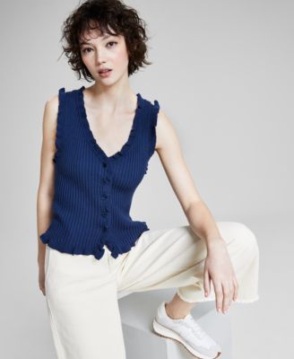 And Now This - Women's Ruffle-Trim Button-Up Sweater Vest