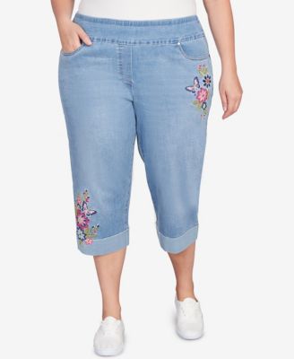 Alfred Dunner Plus Size In Full Bloom Butterfly Embroidered Denim