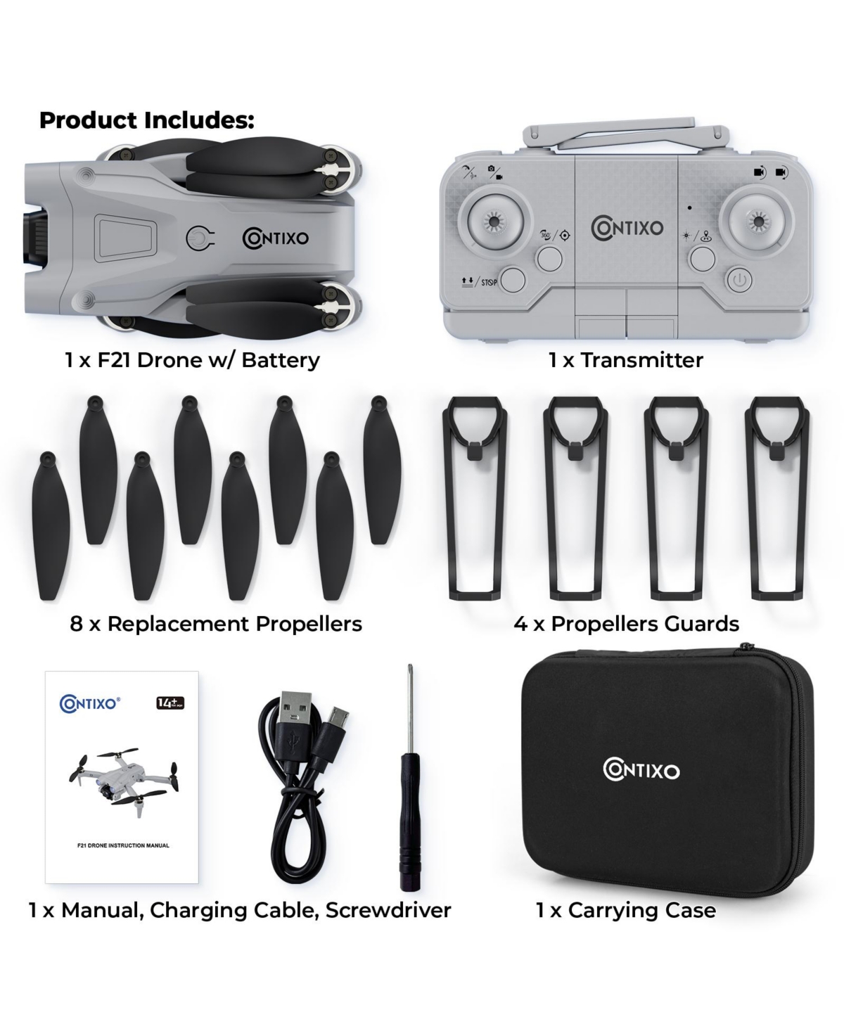 Contixo F21 Drone with 1080P Camera - Brushless Motor, Rc Foldable Quad copter Obstacle Avoidance, Follow Me, Altitude Hold, Headless Mode