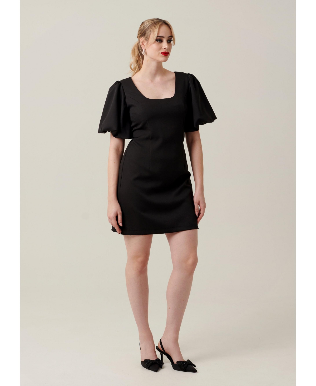 Women's Puff sleeve little black dress, fit & flare - Black