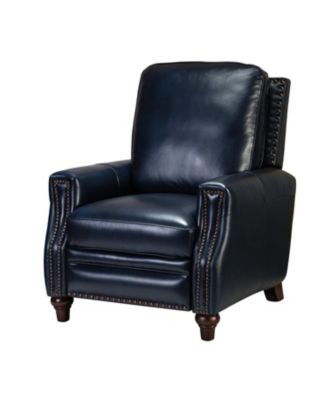 Bellino Mid Century Modern Genuine Leather Recliner with Nailhead Trim Top Grain Leather on Seating Areas