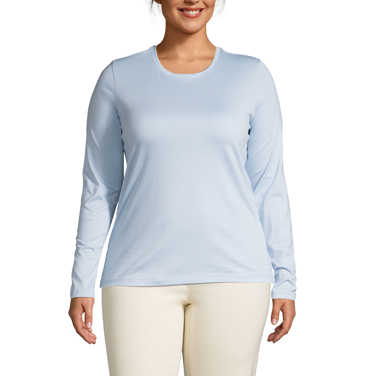 Plus Size Relaxed Supima Cotton Long Sleeve Crew Neck T-Shirt - Fresh ivory