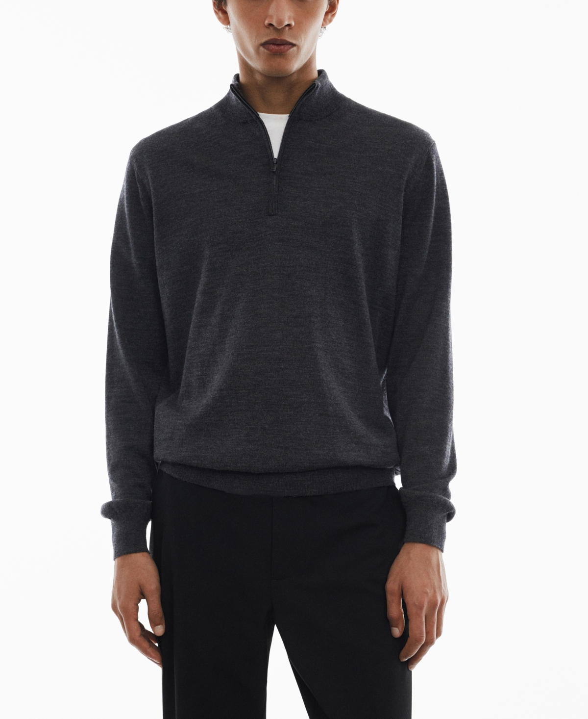 Shop Mango Men's 100% Merino Wool Zipper Collar Sweater In Dark Heather Gray