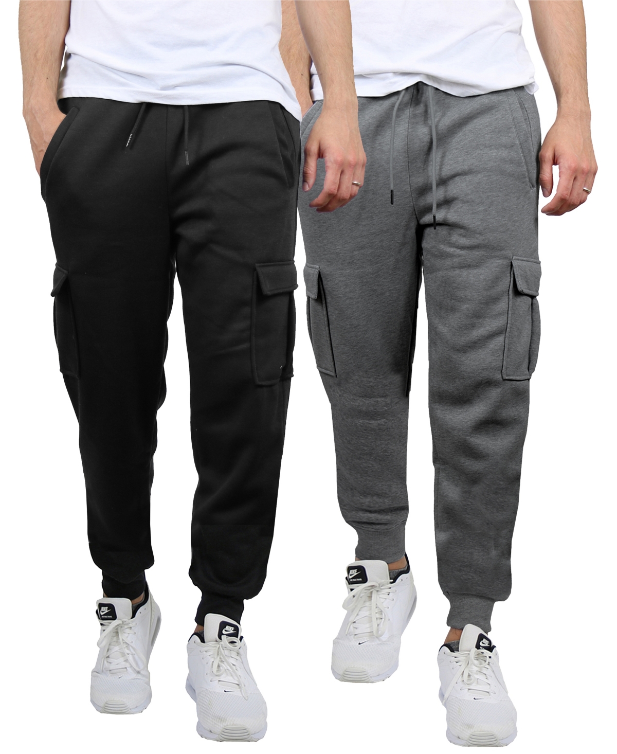 Blue Ice Men's Heavyweight Fleece-lined Cargo Jogger Sweatpants, Pack Of 2 In Black-charcoal