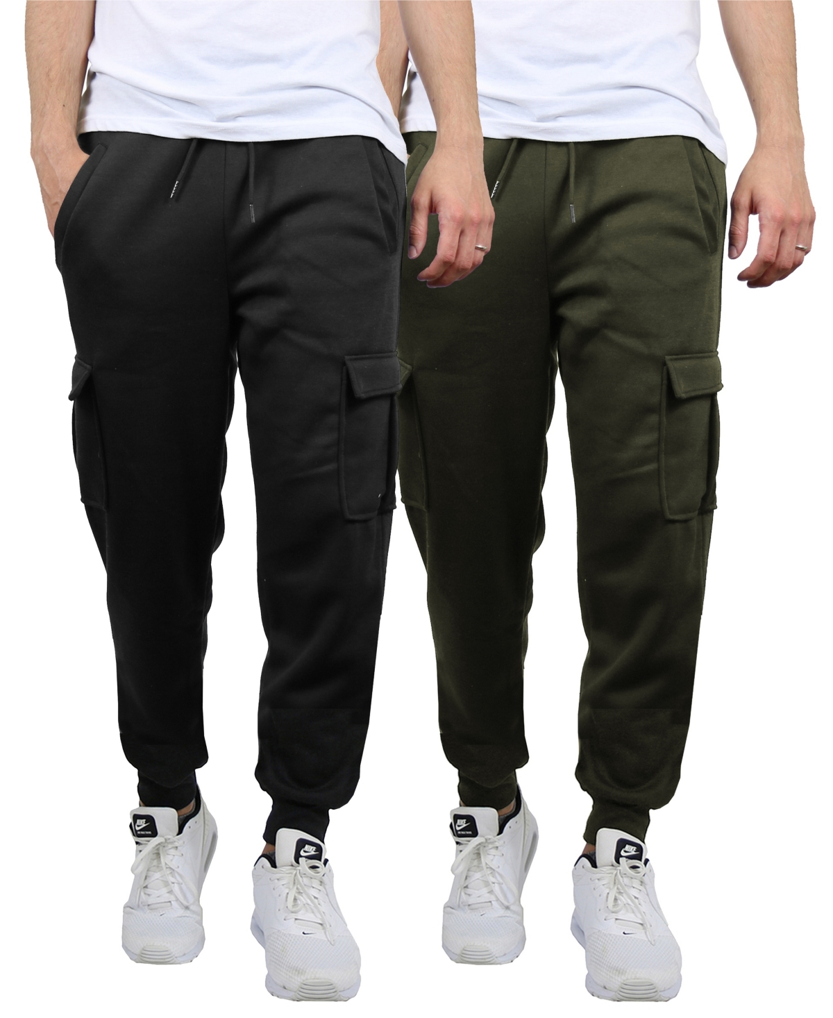 Blue Ice Men's Heavyweight Fleece-lined Cargo Jogger Sweatpants, Pack Of 2 In Black-olive