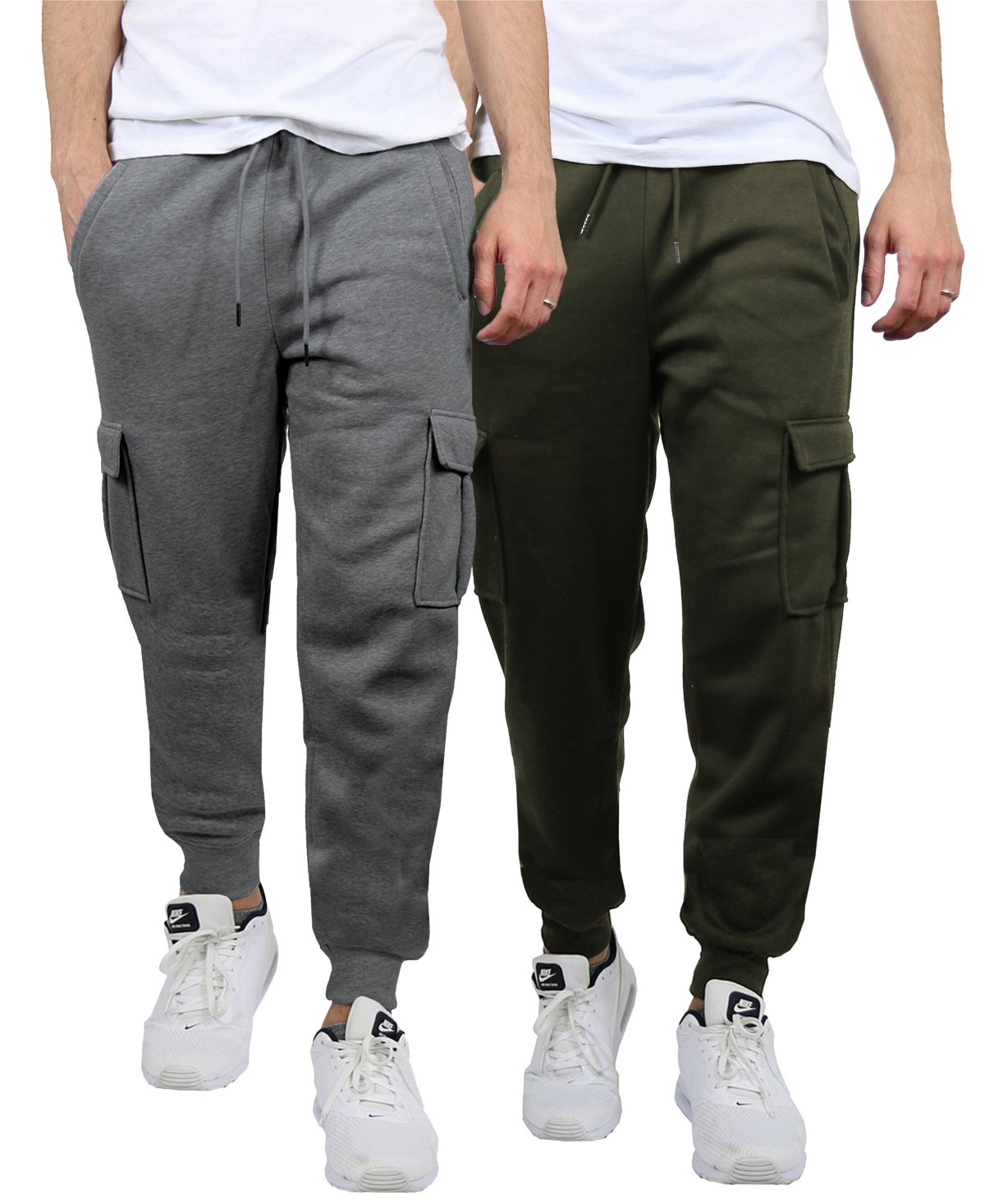 Blue Ice Men's Heavyweight Fleece-lined Cargo Jogger Sweatpants, Pack Of 2 In Charcoal-olive