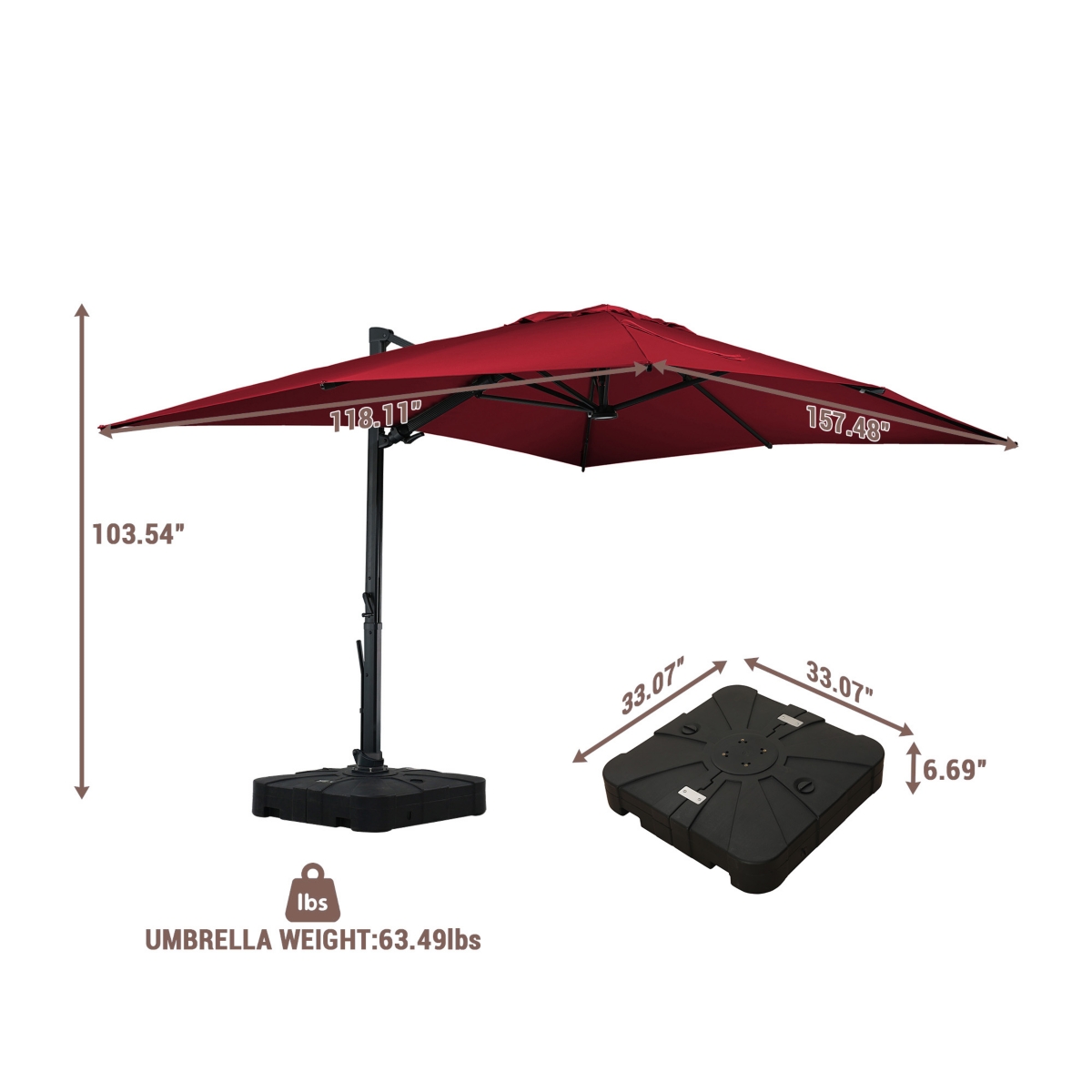 Mondawe 13ft Square Solar Led Offset Cantilever Patio Umbrella for Outdoor Shade
