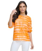 Macy's JM Collection Tie Dye Blouse Island Breeze Orange/White NWT