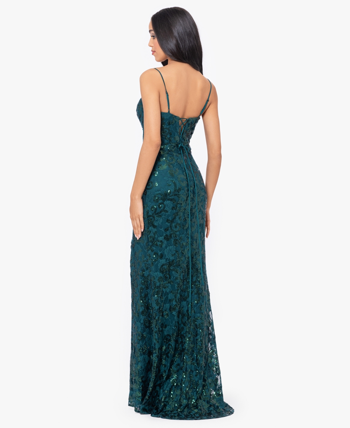 Blondie Nites Juniors' Sequined Lace Corset Gown