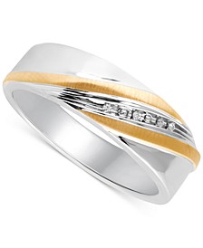 Men's Diamond Accent Wedding Band in 14k Gold and Sterling Silver