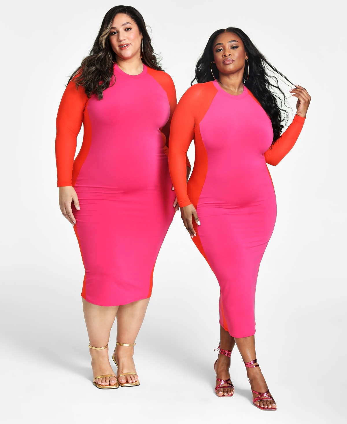 Trendy Plus Size Colorblocked Bodycon Dress - Pink Yarrow/orange