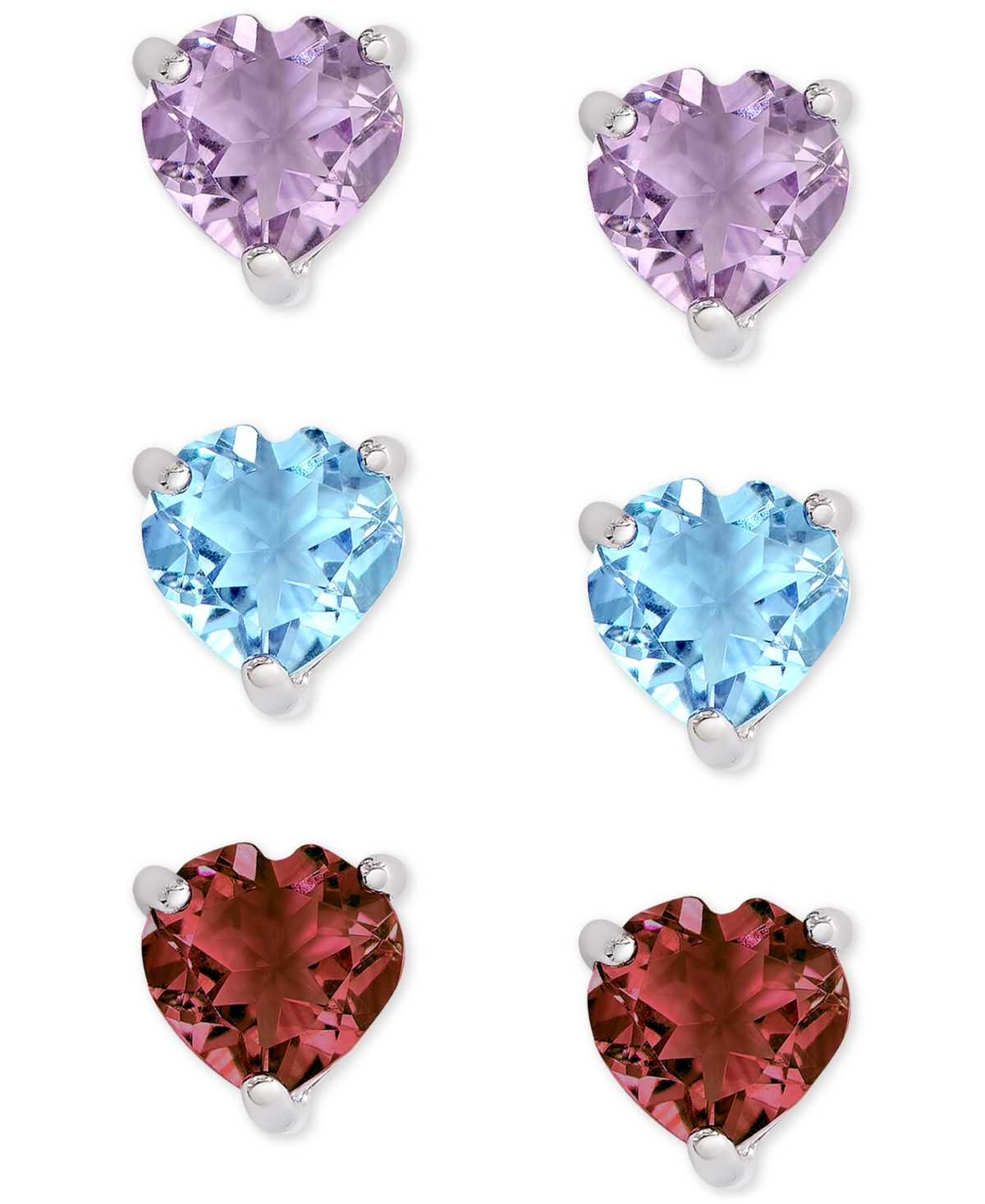 Macy's 3-pc. Set Multi-gemstone Heart Stud Earrings (2-7/8 Ct. T.w.) In Sterling Silver